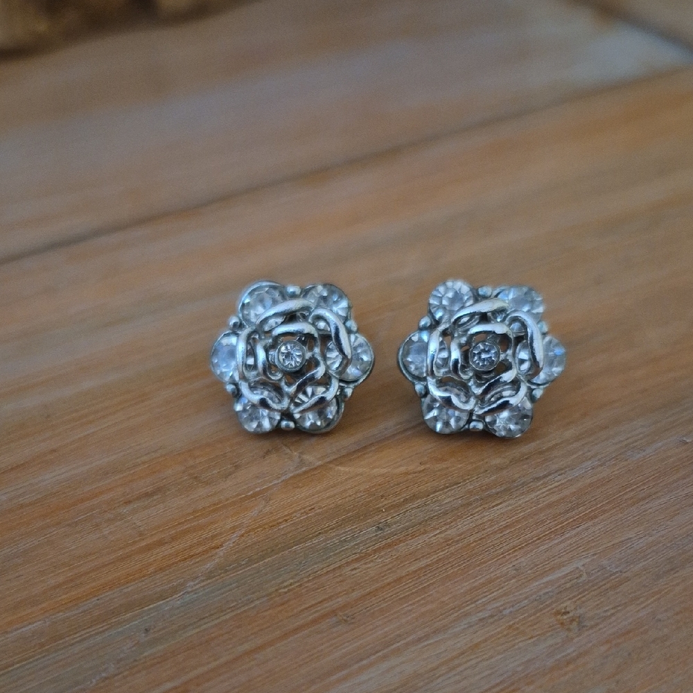 Silver Floral Stud Earrings